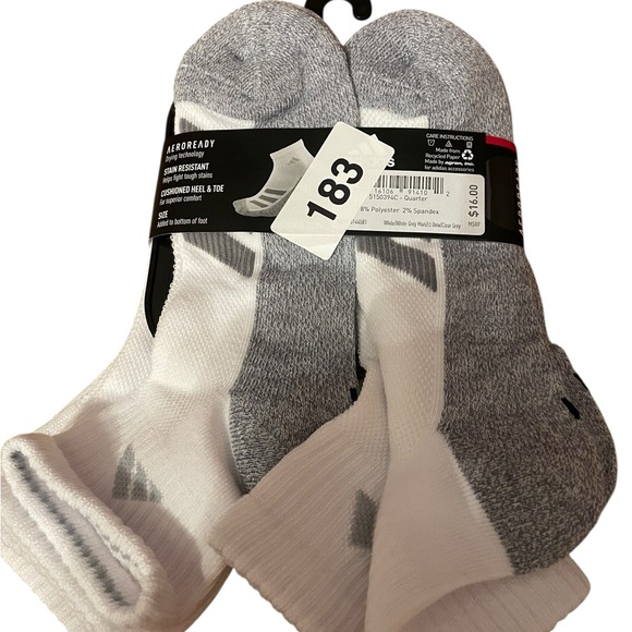 Adidas youth White and Gray Cushioned Socks - 6 Pack large 3y-9 - Picture 2 of 3